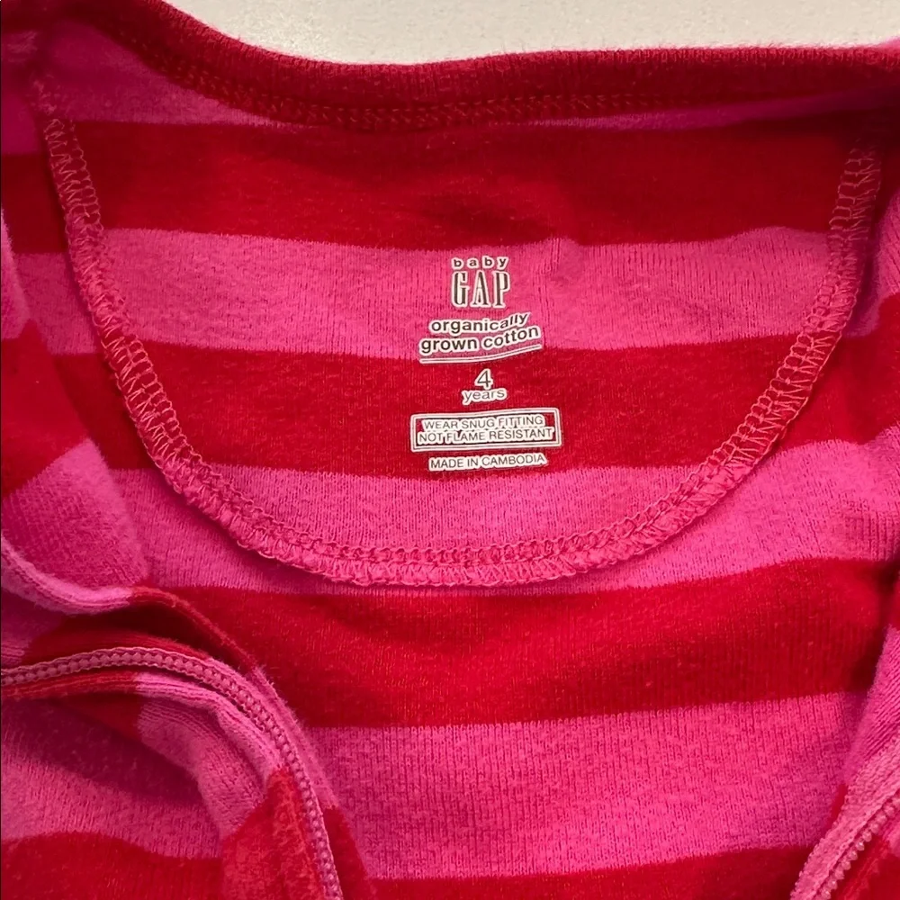 Gap baby organic cotton one piece pajama full zip pink red stripes girls size 4